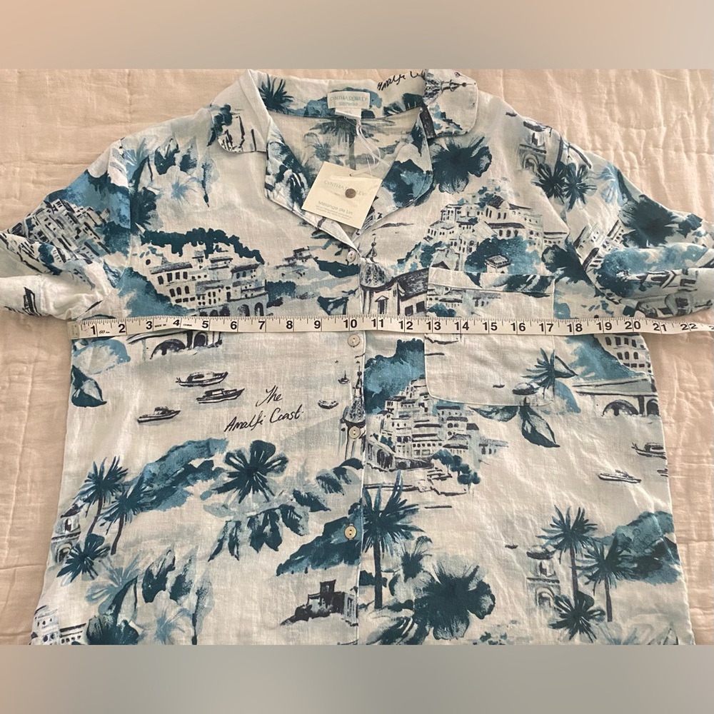 Cynthia Rowley Blue and White linen shirt and shorts set - Picture 7 of 15